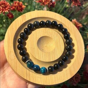 Handmade Black Obsidian + Blue Tigers Eye Beaded Bracelet *